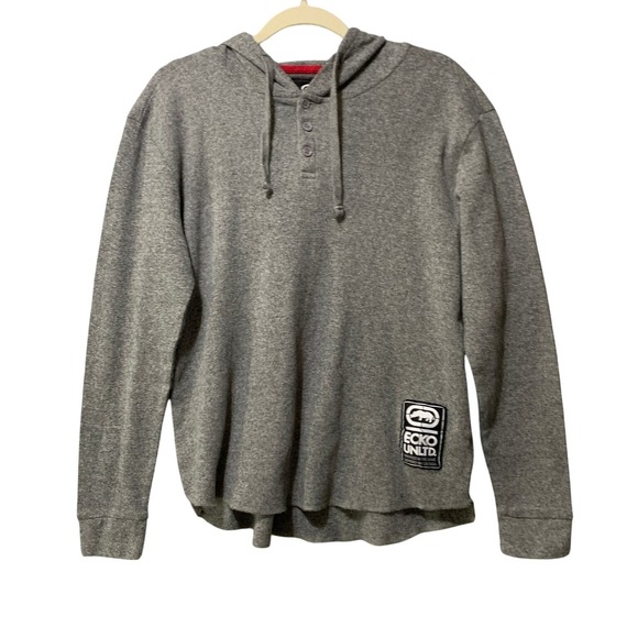 Ecko Unltd Other - Ecko Unltd Hoodie Mens Gray Large Cotton Blend Pullover Thermal Button Logo